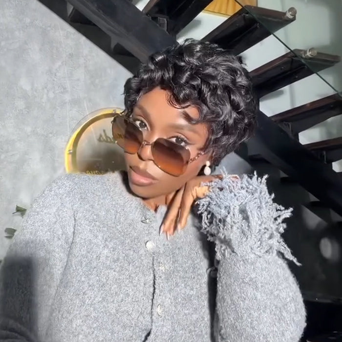 Luxury Short Pixie Curly Brown Wig Available in Full Lace Natural Chestnut Brown Short Curly Wig- Rafarada
