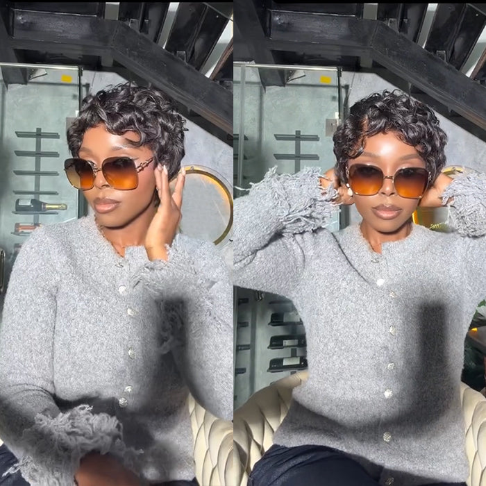 Luxury Short Pixie Curly Brown Wig Available in Full Lace Natural Chestnut Brown Short Curly Wig- Rafarada