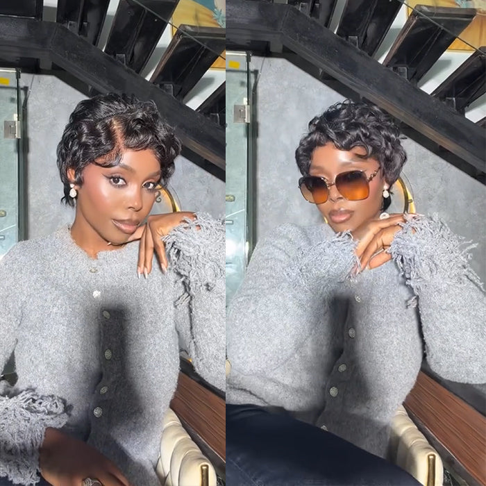 Luxury Short Pixie Curly Brown Wig Available in Full Lace Natural Chestnut Brown Short Curly Wig- Rafarada