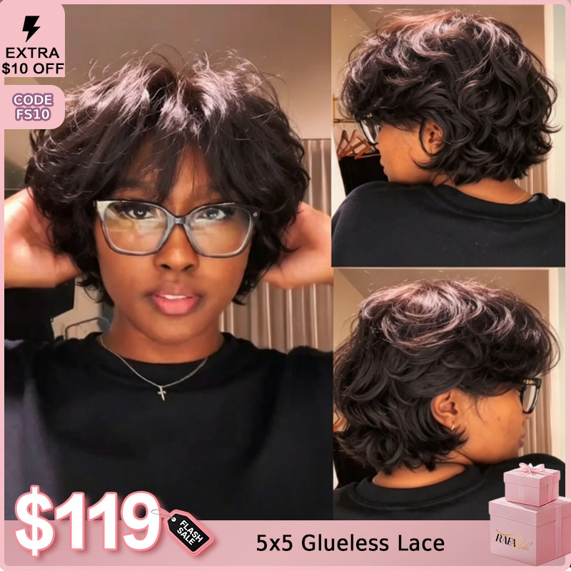 Natural Dark Short Bob Human Hair Wig - Voluminous Loose Body Waves - Glueless Easy Wear - Rafarada