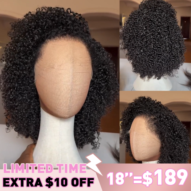 Luxurious Full Lace Jet Black Voluminous Afro Coily Curly Wig 100% Human Hair Bouncy Glueless Wig Free Parting Glueless Full Lace Wig- Rafarada