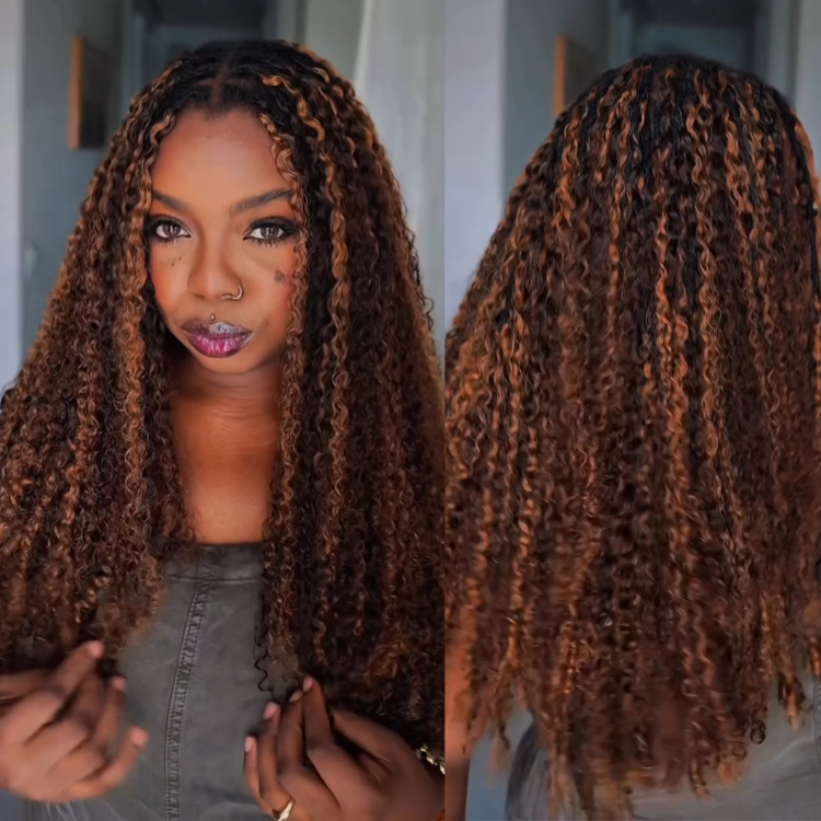 P4/30 Brown Highlight Burmese Curly Crochet Hair 100% Human Hair Crochet Braids for Women - Rafarada