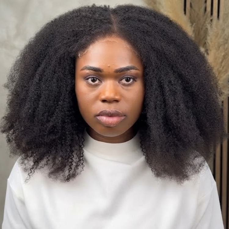 4C Afro Kinky Human Hair Lace Front Wig - Natural Darkest Black - Rafarada