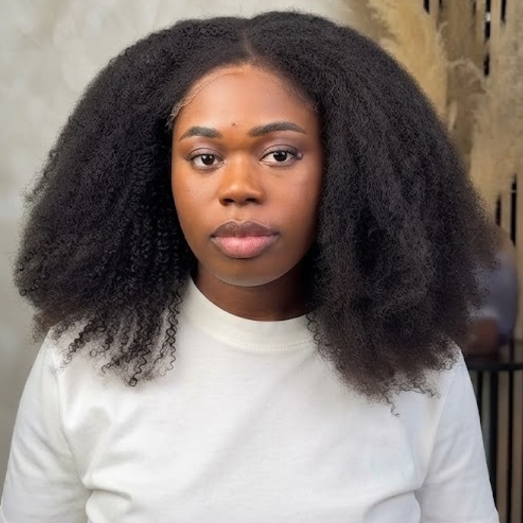 4C Afro Kinky Human Hair Lace Front Wig - Natural Darkest Black - Rafarada