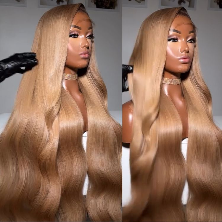 Honey Blonde Color Body Wave Human Hair Wig HD Lace Front Gold Colored Wig  - Rafarada