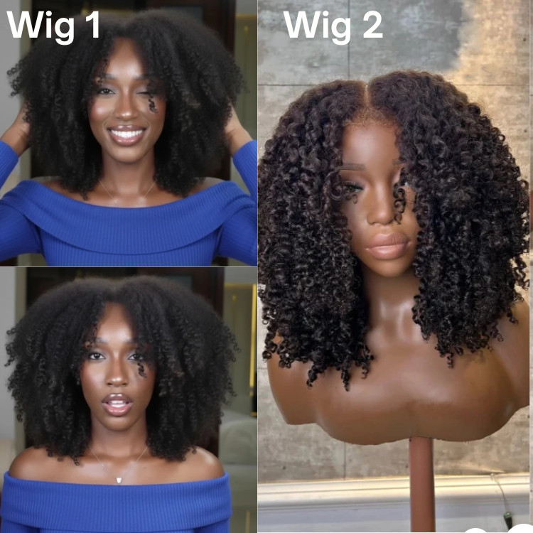 Buy 1 Get 2 Wigs Natural Color Curly Wig with 4C Edges Kinky Curly 100% Human Hair - Rafarada