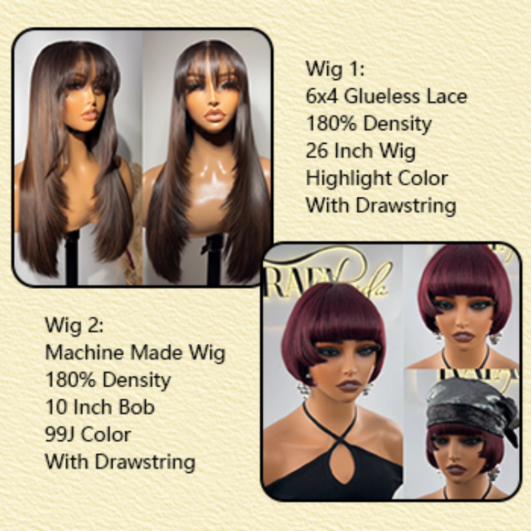 Lace Wig with Bangs Highlight Human Hair Layered Straight Hair Free Part Human Hair - Rafarada
