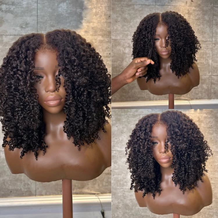Afro Curl Hair Waves With 4c Hair Edges Front Lace Wig Glueless Lace Natural Color Human Hair Wigs - Rafarada