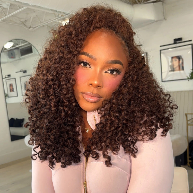 Dark Brown Color Glueless Burmese Curly Wave Lace Front Wig Human Hair Wig End Spiral Curls Pre Plucked Natural Hairline For Woman- Rafarada