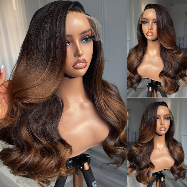 Wear and Go Glueless Body Wave Wig Highlight Honey Blonde Balayage Lace Front Ombre Color Human Hair Wigs Ready to Wear for Beginners - Rafarada