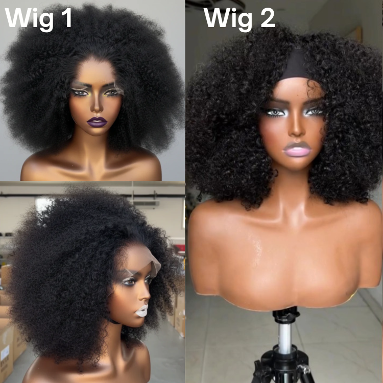 Buy 1 Get 2 Wigs Natural Color Curly Wig Kinky Curly & Headband Kinky Curly for Beginner - Rafarada