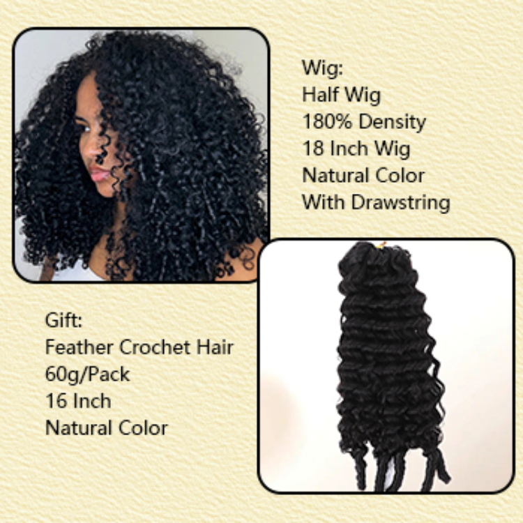 3-In-1 Half Wig Spiral coil Human Hair Wig  250% Density Glueless Flexi-Fit Drawstring Wig - Rafarada