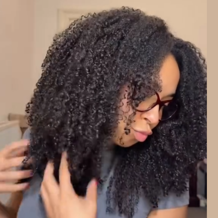 Natural Black Kinky Curly Lace Front Human Hair Wigs High Density Natural Black Brazilian Raw Hair Defined Bouncy Curls Wig - Rafarada