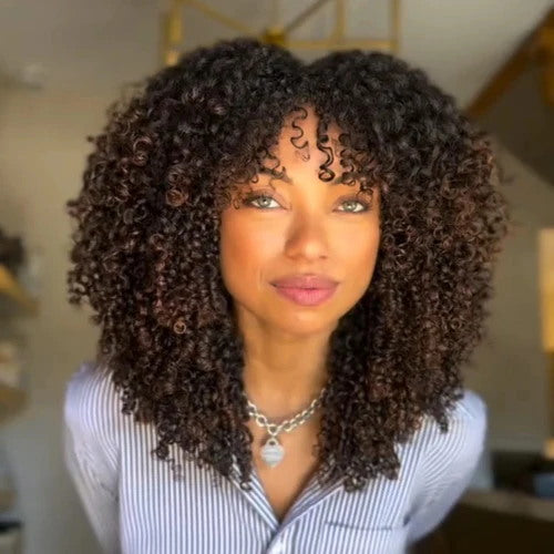 Buy 1 Get 2 Wigs Natural Color Curly Wig with 4C Edges Kinky Curly 100% Human Hair - Rafarada