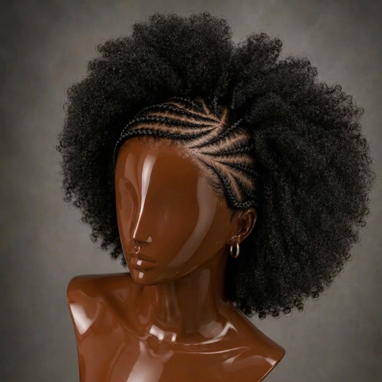 Custom Braided Cornrow Afro Kinky Curly Wigs for Black Women 13x4 Glueless Full Frontal Coily Half Braids Half Up Half Down Wig - Rafarada