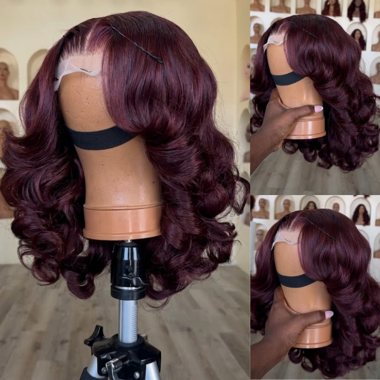 99J Burgundy Bouncy Curls Human Hair Wig Glueless Pre Plucked Natural Hairline Voluminous Layered Curly Wig- Rafarada