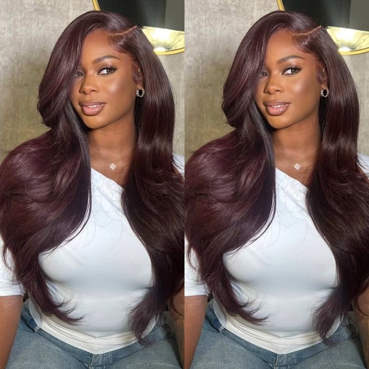 Body Wave Wig 99J Color 100% Human Hair Glueless Free Part Wig - Rafarada