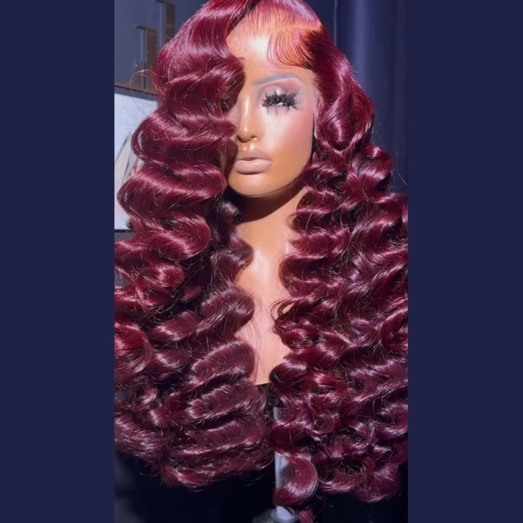 Lace Front Wig Human Hair 99J Color Deep Wave Wig Burgundy 100% Human Hair - Rafarada