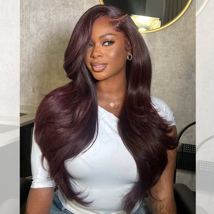 Body Wave Wig 99J Color 100% Human Hair Glueless Free Part Wig - Rafarada