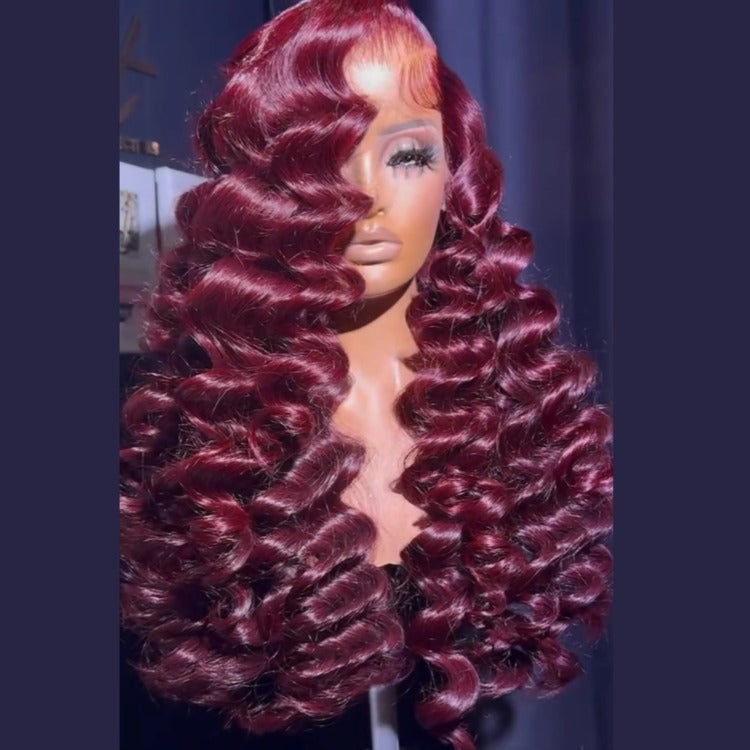 Lace Front Wig Human Hair 99J Color Deep Wave Wig Burgundy 100% Human Hair - Rafarada