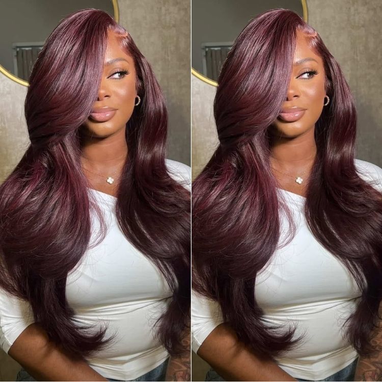 Body Wave Wig 99J Color 100% Human Hair Glueless Free Part Wig - Rafarada