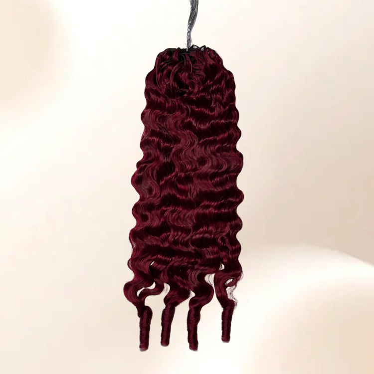 99J Color Burmese Curly Feather Crochet Hair Burgundy Crochet Extension Human Hair - Rafarada