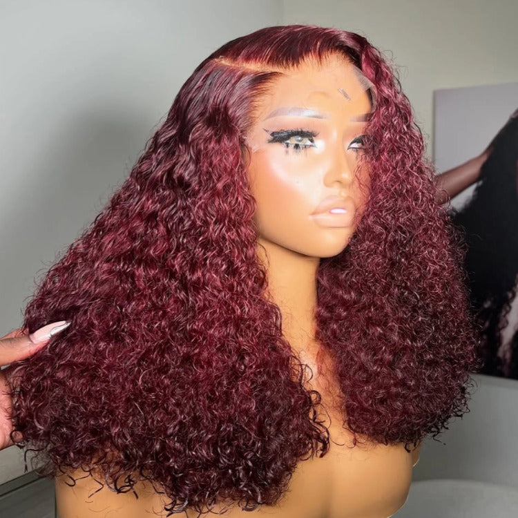 Kinky Curly Wig 99J Burgundy Color Wear Go Glueless Wig Pre-cut Lace Wig - Rafarada