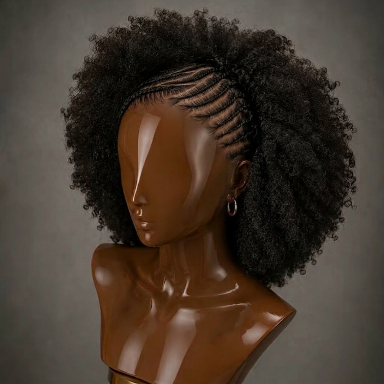 Custom Braided Cornrow Afro Kinky Curly Wigs for Black Women 13x4 Glueless Full Frontal Coily Half Braids Half Up Half Down Wig - Rafarada