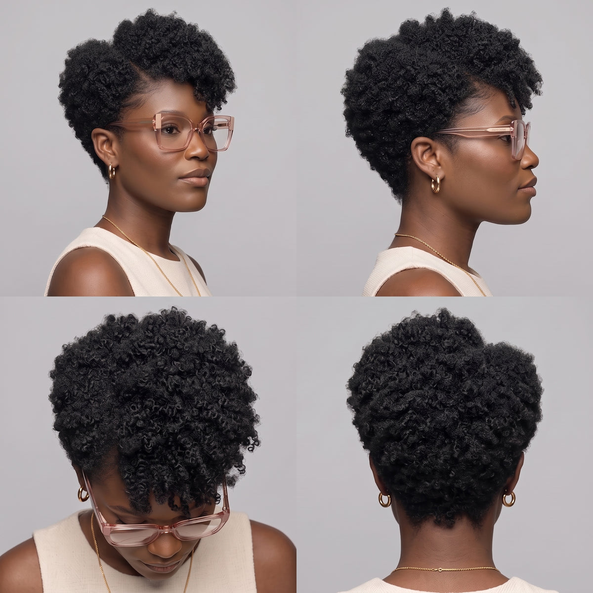 Natural Deep Coily Short Pixie Wig - Voluminous Afro Texture - Defined Kinky Curly Human Hair Jet Black Color - Rafarada