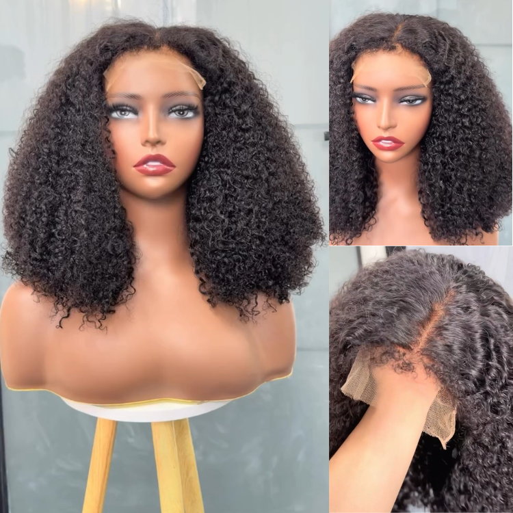 Natural Black Kinky Curly Human Hair Wig - Voluminous & Bouncy Afro Coily Curls- Rafarada