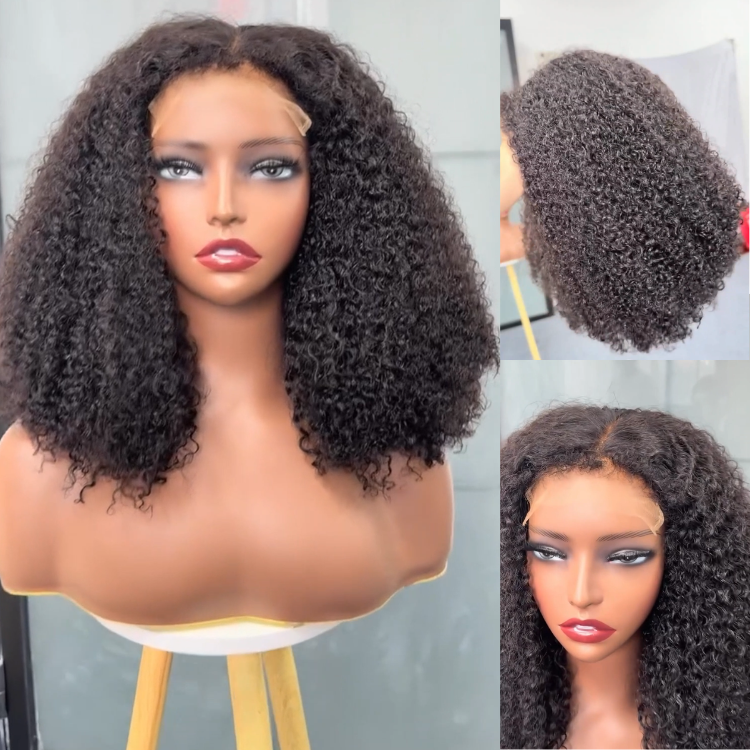 Natural Black Kinky Curly Human Hair Wig - Voluminous & Bouncy Afro Coily Curls- Rafarada
