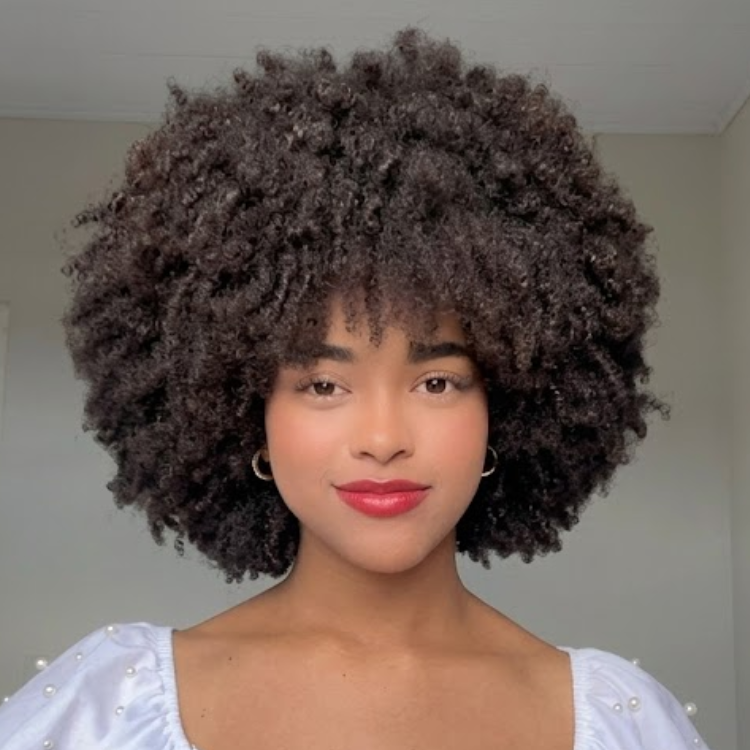 Glueless Jet Black Afro Coily Curly Human Hair Wig with Fringe | High Density Bouncy Short Voluminous Bob Wig- Rafarada