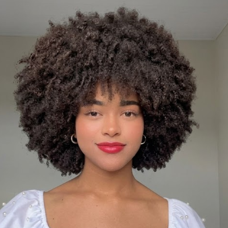 Glueless Jet Black Afro Coily Curly Human Hair Wig with Fringe | High Density Bouncy Short Voluminous Bob Wig- Rafarada