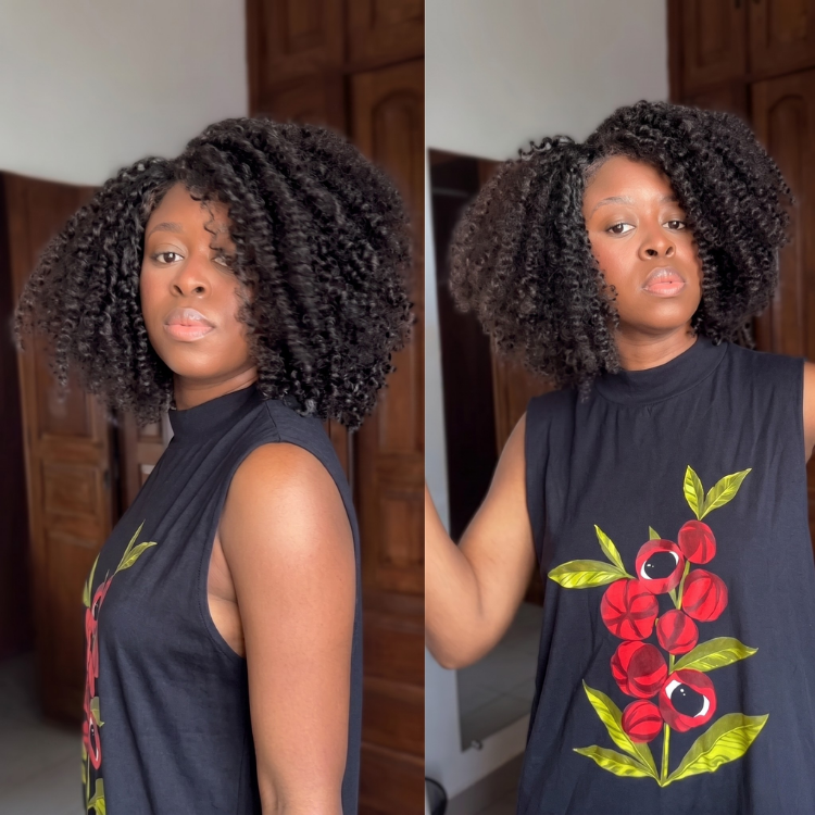 Afro Curly Bob Wig Natural Black with Subtle Brown Highlights HD Lace Front Human Hair Wigs - Rafarada