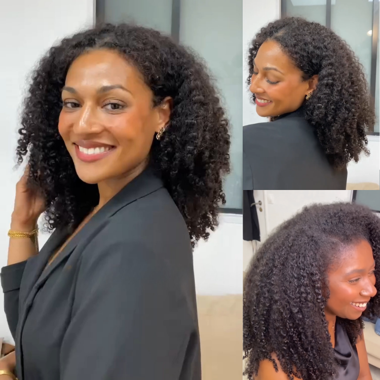 Luxury Ombre Dark Brown Afro Kinky Curly Human Hair Wig - Glueless Lace Frontal Wig with Natural Hairline, Breathable & Ready to Wear- Rafarada
