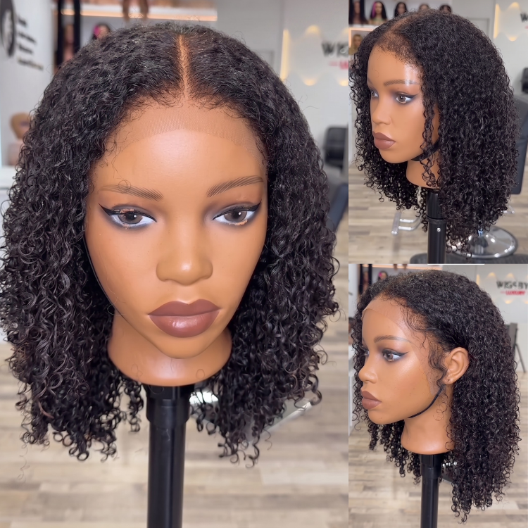 Glueless Afro Kinky Curly Human Hair Lace Front Wig - Pre-Plucked Natural Black Spiral Curls Wig for Women - Rafarada