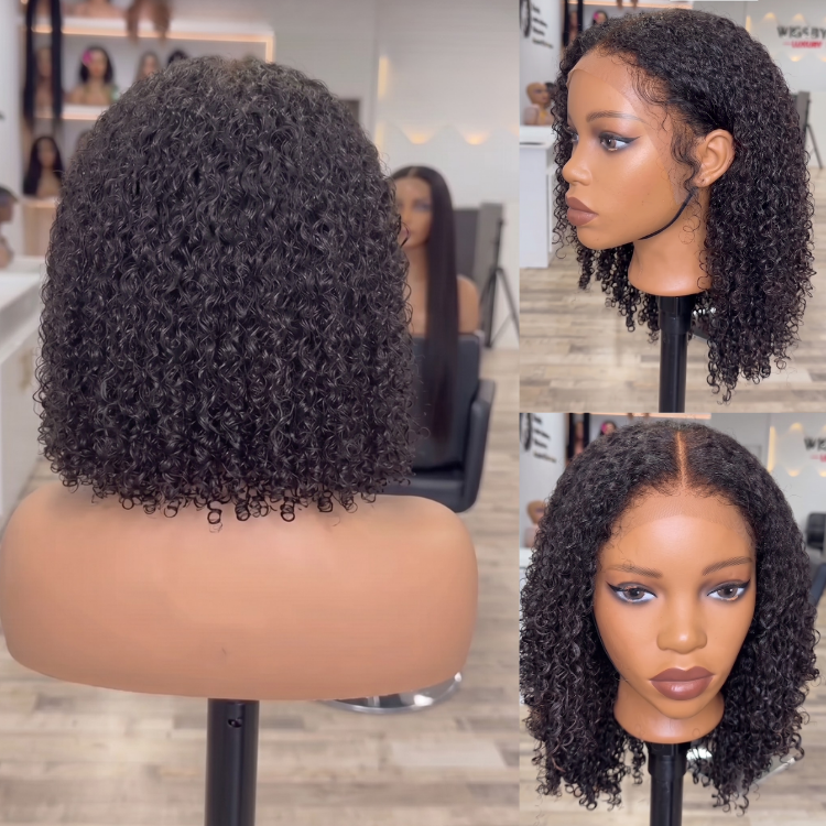 Glueless Afro Kinky Curly Human Hair Lace Front Wig - Pre-Plucked Natural Black Spiral Curls Wig for Women - Rafarada