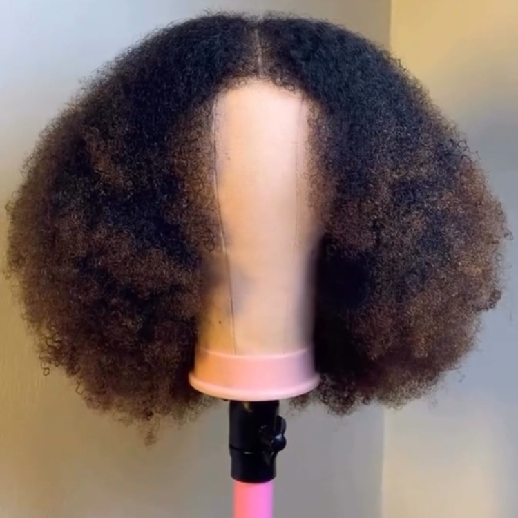 Natural Black Ombre Dark Brown Afro Kinky Curly Wig - Premium 100% Human Hair 4C Afro Curly Wig for Women- Rafarada