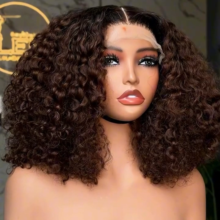 Luxury Chocolate Chestnut Brown Deep Wave Lace Front Wig - Air Voluminous Defined Curls, Glueless HD Transparent Lace Human Hair Wig with Dark Roots- Rafarada