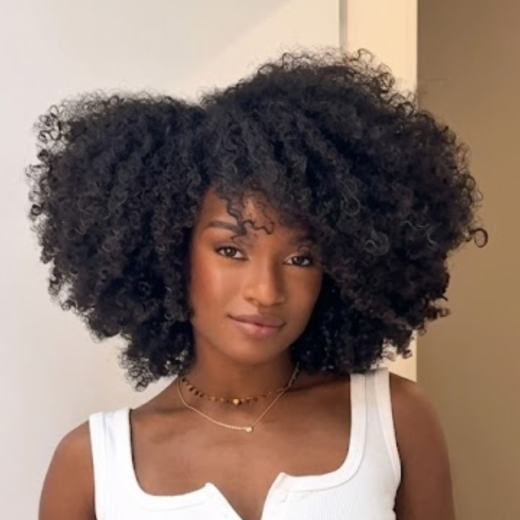 Natural Black High-Volume Afro Kinky Curly Human Hair Wig with Defined S-Curve Ringlets and Front Fringe- Rafarada