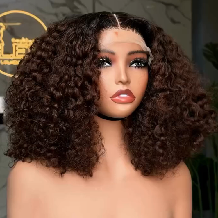 Luxury Chocolate Chestnut Brown Deep Wave Lace Front Wig - Air Voluminous Defined Curls, Glueless HD Transparent Lace Human Hair Wig with Dark Roots- Rafarada