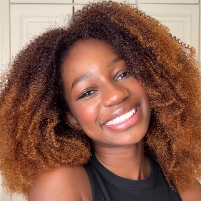 Afro Kinky Curly Human Hair Wig Ombre Chocolate Brown Color Glueless 3-In-1 Half Wig For Women- Rafarada