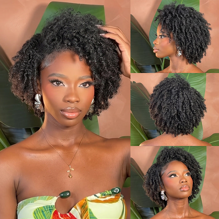 Natural Black Color Afro Spiral Curls Human Hair Wig Glueless Coily Curly Short Bob Lace Front Human Hair Wig- Rafarada