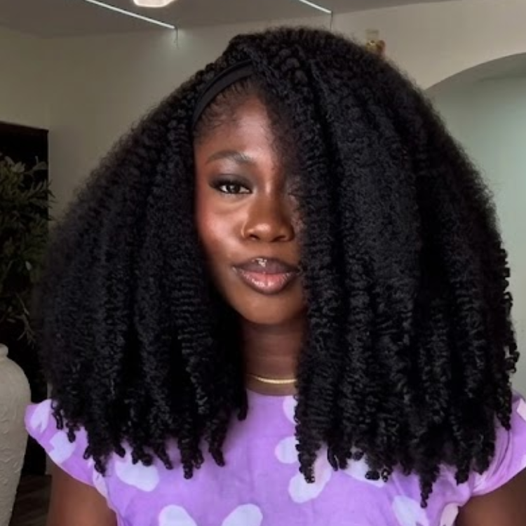 Natural Black Kinky Coily Headband Wig Afro Twist Curly Human Hair Wig Extra Thick Glueless Throw and Go Wig for Black Women- Rafarada