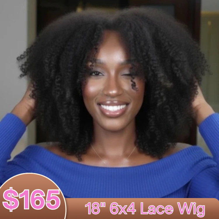 Afro Curl Human Hair Lace Front Wig Natural Black Color With 4C Edges - Rafarada