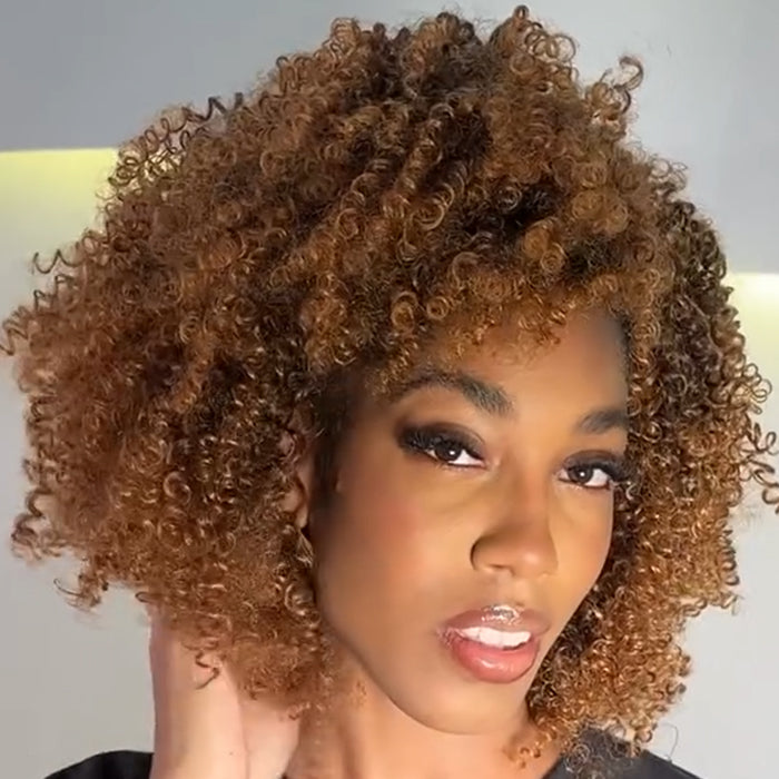 Afro Kinky Curly Wig Natural Black Glueless Spiral Coily Ombre Color Glueless Human Hair Wigs For Beginner - Rafarada