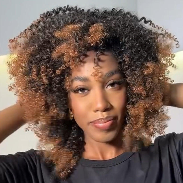 Afro Kinky Curly Wig Natural Black Glueless Spiral Coily Ombre Color Glueless Human Hair Wigs For Beginner - Rafarada