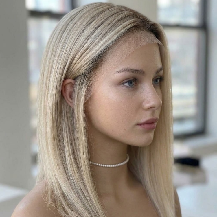 Ash Blonde Sleek Straight HD Lace Front Lob Wig 100% Glueless Human Hair Wig- Rafarada