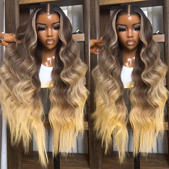 Ash Blonde Ombre Loose Wave Wig Highlighted Lace Front Wig Long Layered Loose Wave Wig - Rafarada