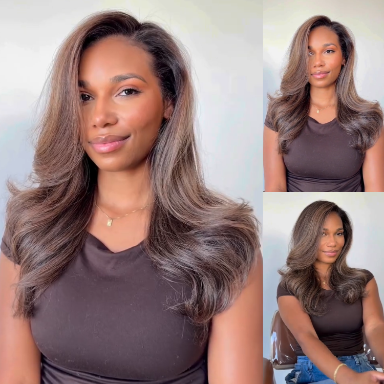 Glueless Ash Brown and Light Brown Soft Loose Wave Lace Front Wig High Density HD Transparent Lace Human Hair Wig- Rafarada